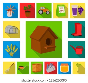 Farm and gardening flat icons in set collection for design. Farm and equipment vector symbol stock web illustration.