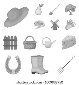 Farm and gardening monochrome icons in set collection for design. Farm and equipment vector symbol stock web illustration.