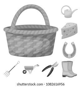 Farm and gardening monochrome icons in set collection for design. Farm and equipment vector symbol stock web illustration.