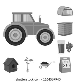 Farm and gardening monochrome icons in set collection for design. Farm and equipment vector symbol stock web illustration.