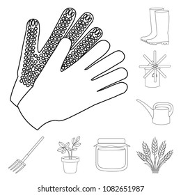 Farm and gardening outline icons in set collection for design. Farm and equipment vector symbol stock web illustration.