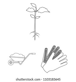 Farm and gardening outline icons in set collection for design. Farm and equipment vector symbol stock web illustration.
