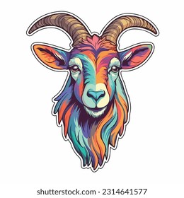 farm goat sticker fullbody bold colors contour vector