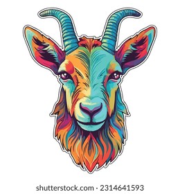 farm goat sticker fullbody bold colors contour vector