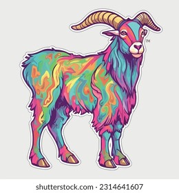 farm goat sticker fullbody bold colors contour vector
