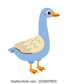 Farm goose icon. Domestic animal in villages and private houses. Agriculture and farming, countryside. Toy or mascot for children. Poster or banner for website. Cartoon flat vector illustration