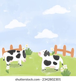 Farm Grassland cow sky wooden fence