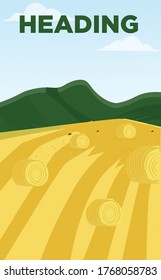 Farm with green mountains in the background and space for text