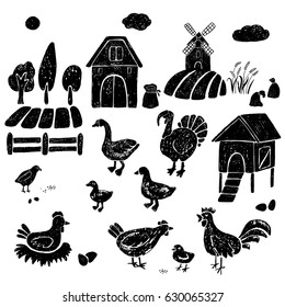 Farm hand drawn animals.Vector hand drawn illustration.