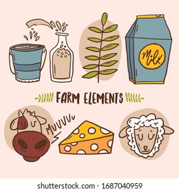 Farm hand drawn vector icons set