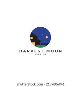 Farm  Harvest Moon With Circle Logo Design Vector Icon Illustration