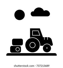 farm harvest, tractor  icon, vector illustration, sign on isolated background