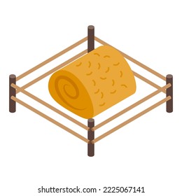 Farm hay bale icon isometric vector. Grass wheat. Pile stack