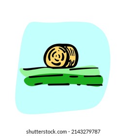 Pajar de granja en el campo verde icono vector de esbozo agrícola. Campo de rancho, campo rural. Concepto de escasez de cosecha, símbolo de problemas industriales. Bioilustración dibujada a mano aislada en blanco.