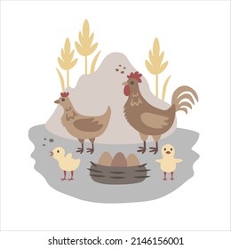 farm hen rooster chicken eggs vector illustration 