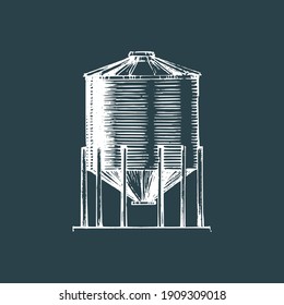 Farm hopper, graphic illustration in vector. Drawn sketch of grain container.