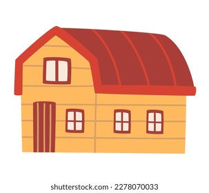 Farm house. Agriculture and Farming Concept Cartoon Style. Outside view of dwelling. Living real estate facade. Flat vector illustration isolated on white background