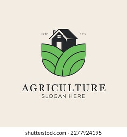 farm house agriculture line art logo vector symbol illustration design