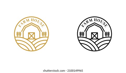 Farm House Barn land field harvest wheat logo design