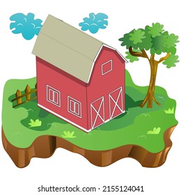 Farm House and Barn Vector Art Illustration