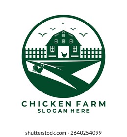 Farm house with chicken logo design vector template