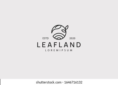 Farm House concept logo. Leaf field icon template isolated in circle line art