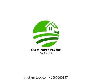 Farm House concept logo, Template with farm landscape