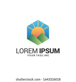 Farm House concept logo. Template with farm landscape. Label for natural farm products. EPS 10