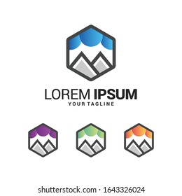 Farm House concept logo. Template with farm landscape. Label for natural farm products. EPS 10