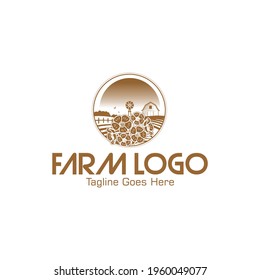 Farm House concept logo. Template with farm landscape.