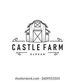 farm house design simple barn livestock logo concept illustration of a farm barn with a simple line concept, old vintage, antique, business brand symbol template
