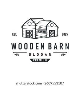 farm house design simple barn livestock logo concept illustration of a farm barn with a simple line concept, old vintage, antique, business brand symbol template