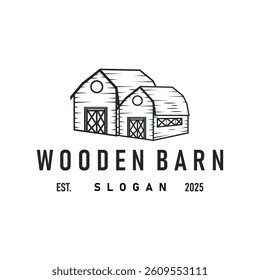 farm house design simple barn livestock logo concept illustration of a farm barn with a simple line concept, old vintage, antique, business brand symbol template