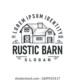 farm house design simple barn livestock logo concept illustration of a farm barn with a simple line concept, old vintage, antique, business brand symbol template