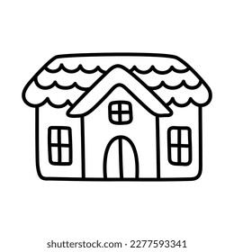 Farm house doodle. Cute simple lines illustration in kawaii style. Element for design of baby products, clothes, greeting cards. Clipart in children's style.