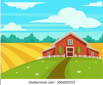 Farm house or farmer household agriculture scenery vector cartoon design