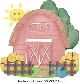 Farm house, farming garden Illustration