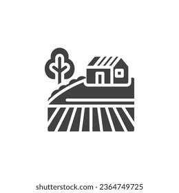 Farm house and field vector icon. filled flat sign for mobile concept and web design. Rural farmhouse glyph icon. Symbol, logo illustration. Vector graphics