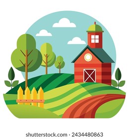Farm house flat vector illustration on white background.