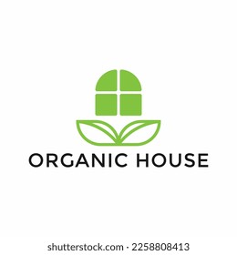 Farm House with Fresh Floral Leaf for Nature Home Garden Cultivate Plantation Logo design