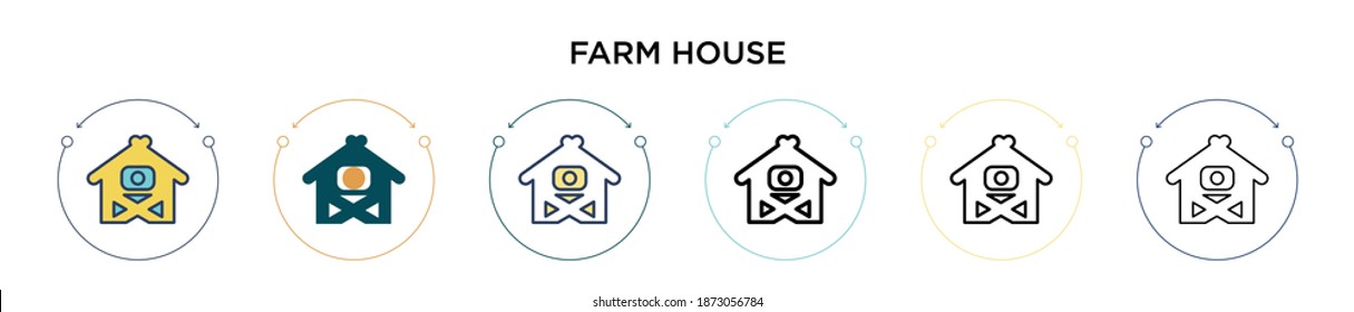 Farm house icon in filled, thin line, outline and stroke style. Vector illustration of two colored and black farm house vector icons designs can be used for mobile, ui, web