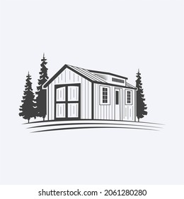 Ilustración de la casa de campo, casa de campo con árbol. Imagen del vector