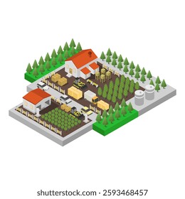Farm house in isometric vector on white background