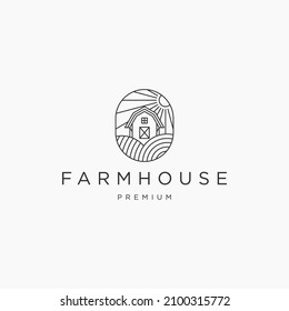 Farm house line art logo icon design template