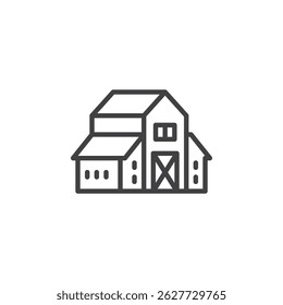 Ícone da linha da casa da fazenda. sinal de estilo linear para conceito móvel e web design. Ícone de vetor de contorno de casa ou celeiro. Símbolo do edifício do campo, ilustração do logotipo. Gráficos vetoriais