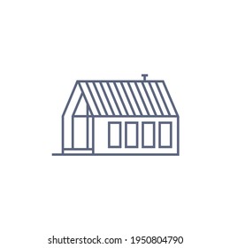 Farm house line icon - village house or wooden cabin in linear style on white background. Vector illustration.