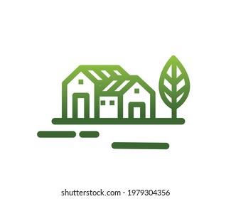 Farm and house logo concept with line art style. Real estate - environment design template. Vector Illustration