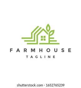 Farm House Logo Concept in Simple Iconic Line Style Design Vector