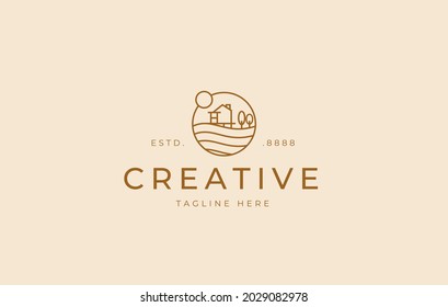 Farm house logo design. Vector illustration of abstract agriculture farm icon design. Modern logo design with line art style.
