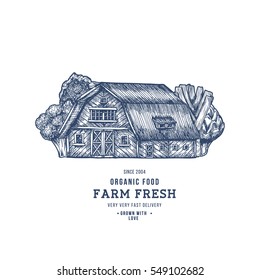 Farm house logotype. Farm fresh products. Organic vegetables. Vector illustration